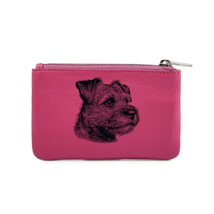 Border Terrier SP Face Engraved Genuine Leather Coin Purse (Multiple Colour Options)