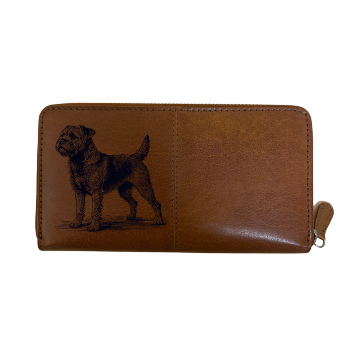 Border Terrier Standing Engraved Large Leather Purse