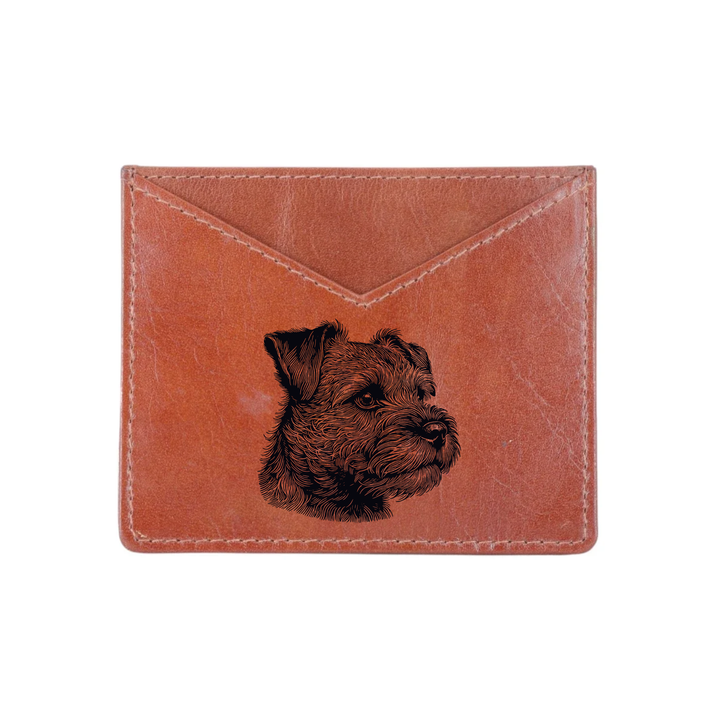 Border Terrier SP Face Engraved Genuine Leather Cardholder