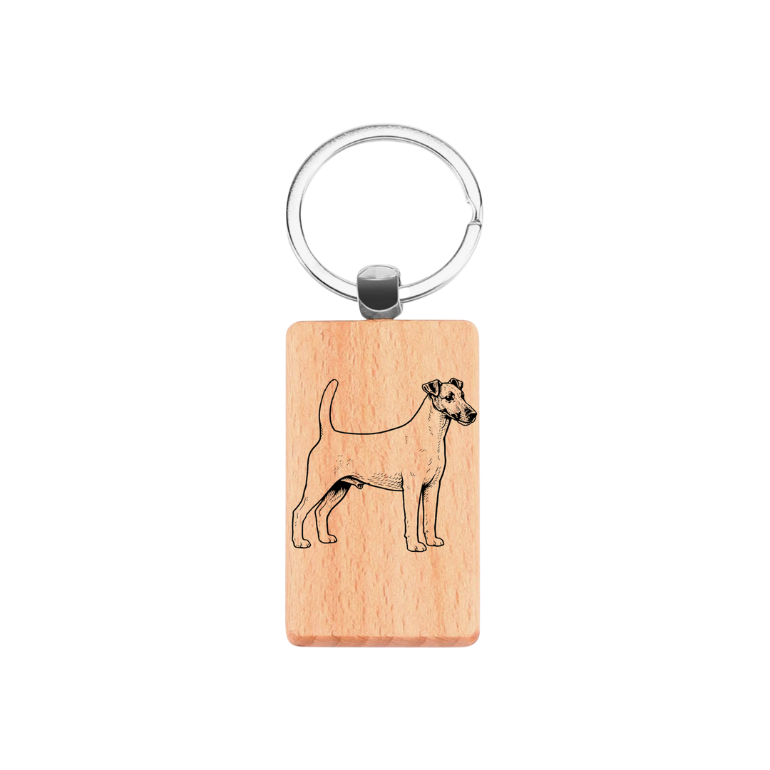 Smooth Fox Terrier L Standing Engraved Rectangle Wooden Keyring