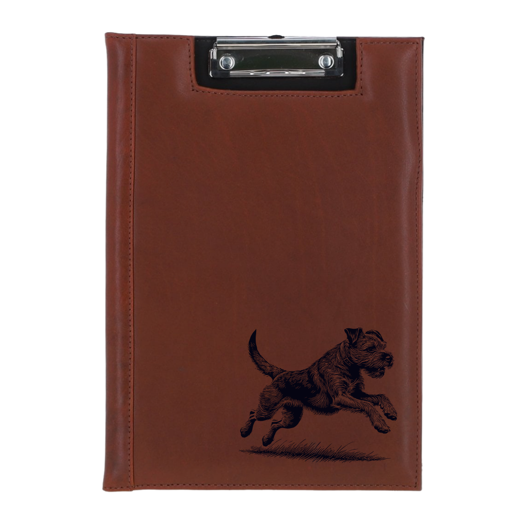 Border Terrier Running Engraved Leather Clipboard