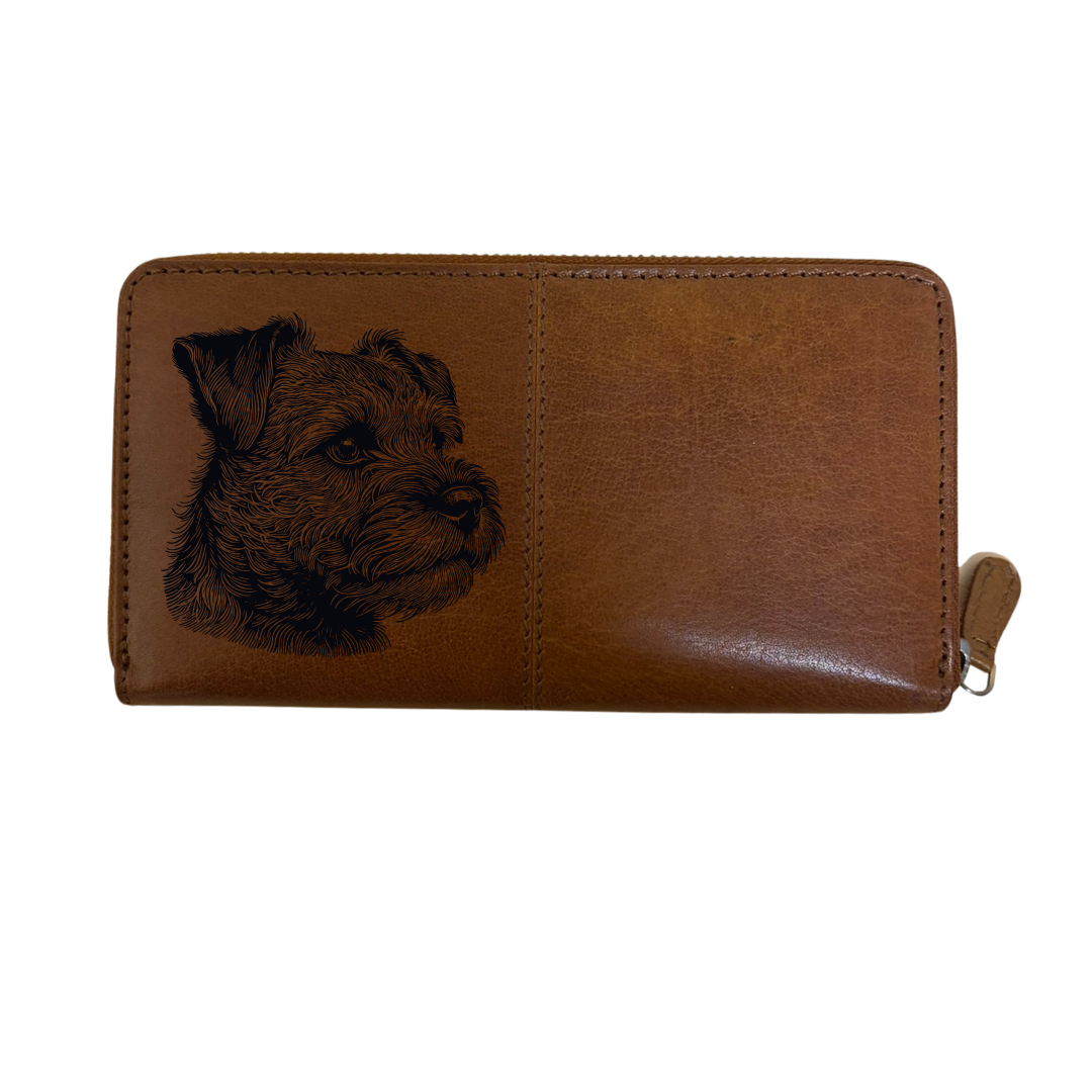 Border Terrier SP Face Engraved Large Leather Purse