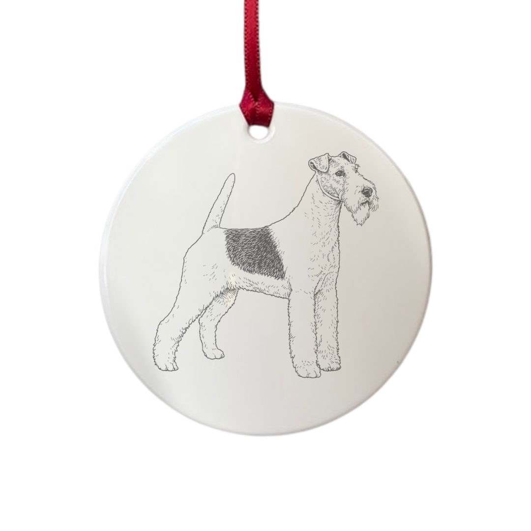 Personalised Wire Fox Terrier Standing Engraved White Acrylic Decoration
