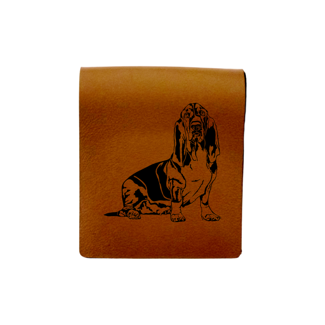Basset Hound Sitting Engraved Genuine Leather Magnetic Bookmark