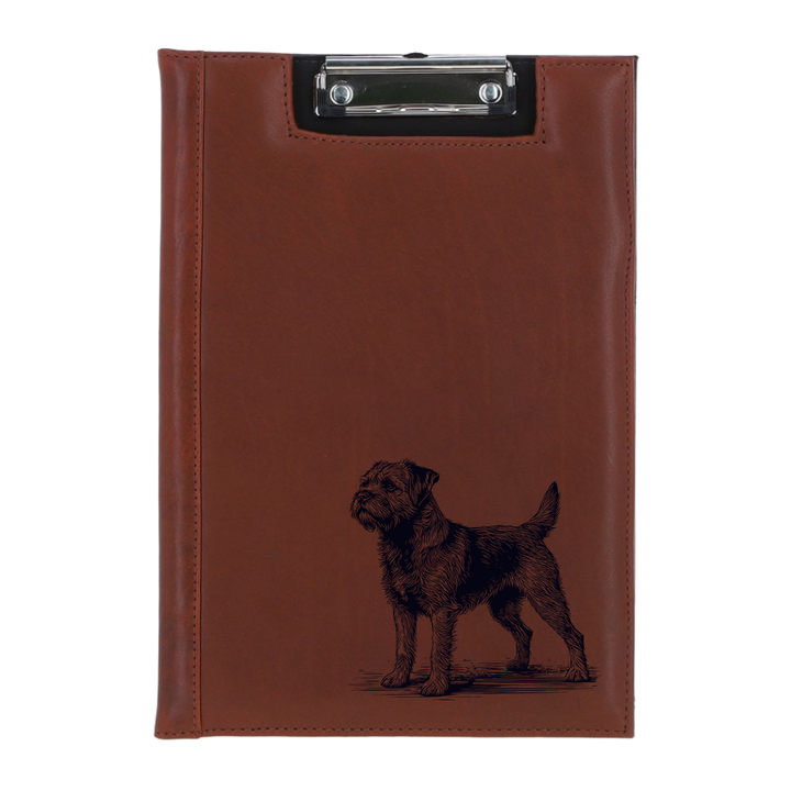 Border Terrier Standing Engraved Leather Clipboard