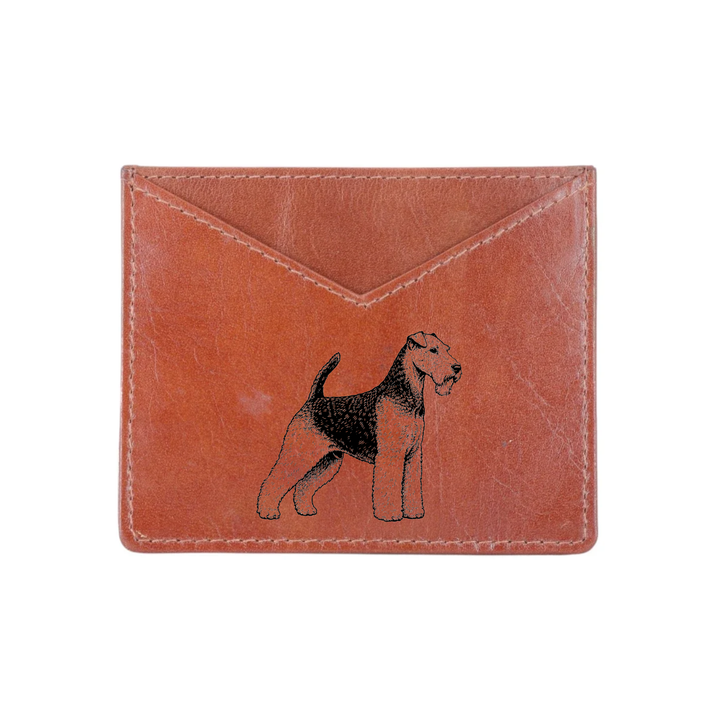 Welsh Terrier Standing Engraved Genuine Leather Cardholder