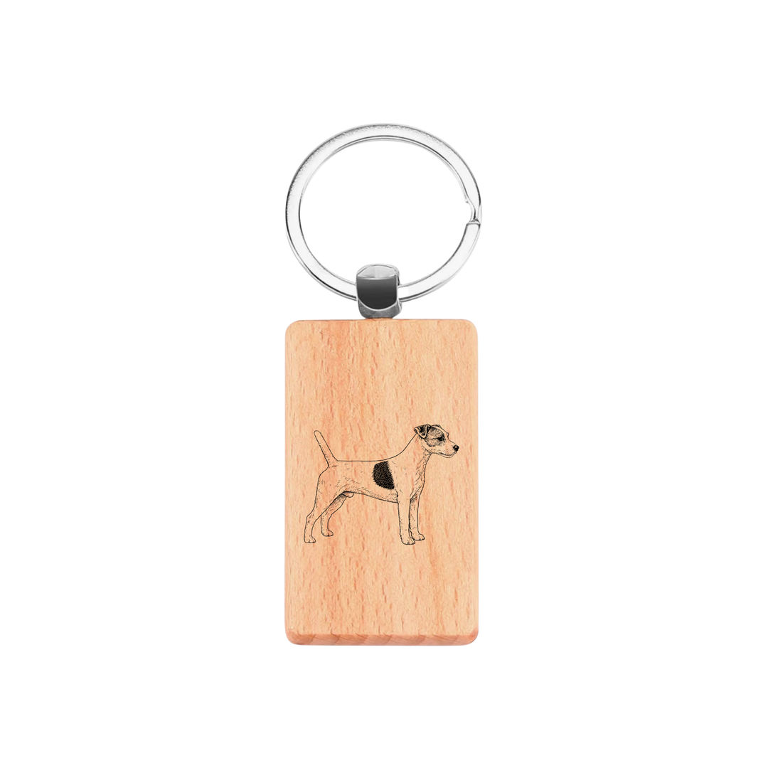 Parson Russell Terrier Standing Engraved Rectangle Wooden Keyring