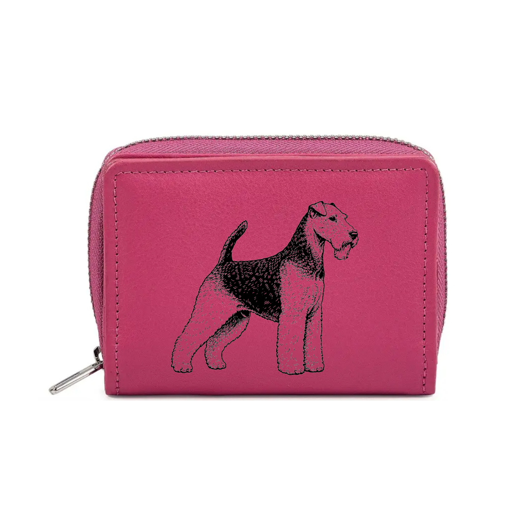 Welsh Terrier Engraved Small Leather Purse (Green/Pink/Blue/Red)