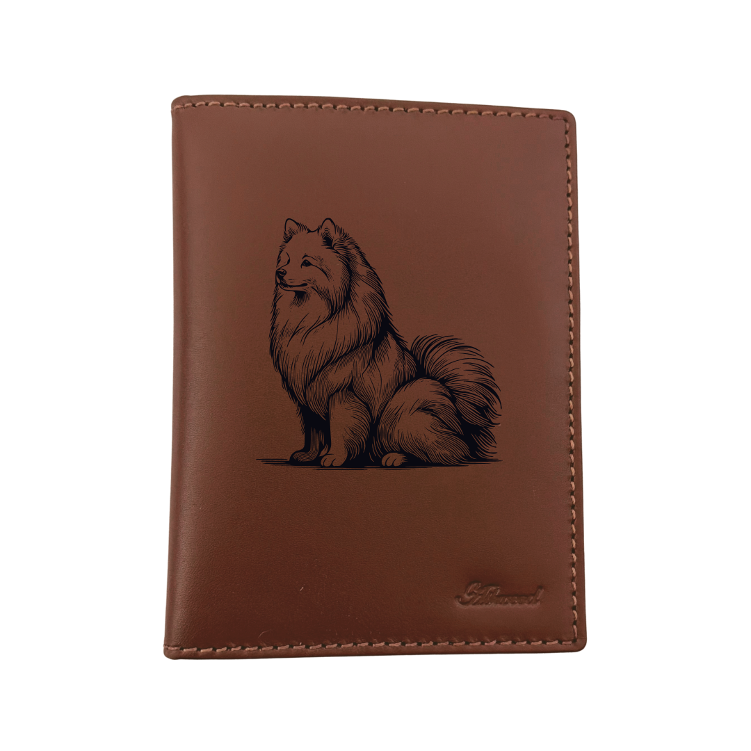 Japanese Spitz Sitting Engraved Leather Passport Cover