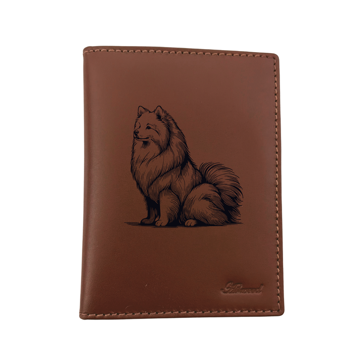 Japanese Spitz Sitting Engraved Leather Passport Cover
