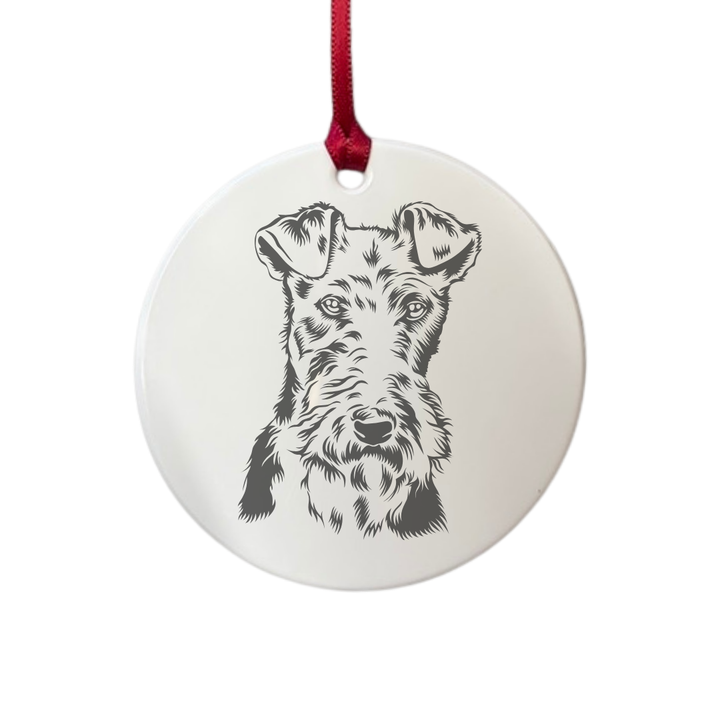 Personalised Wire Fox Terrier Face Engraved White Acrylic Decoration