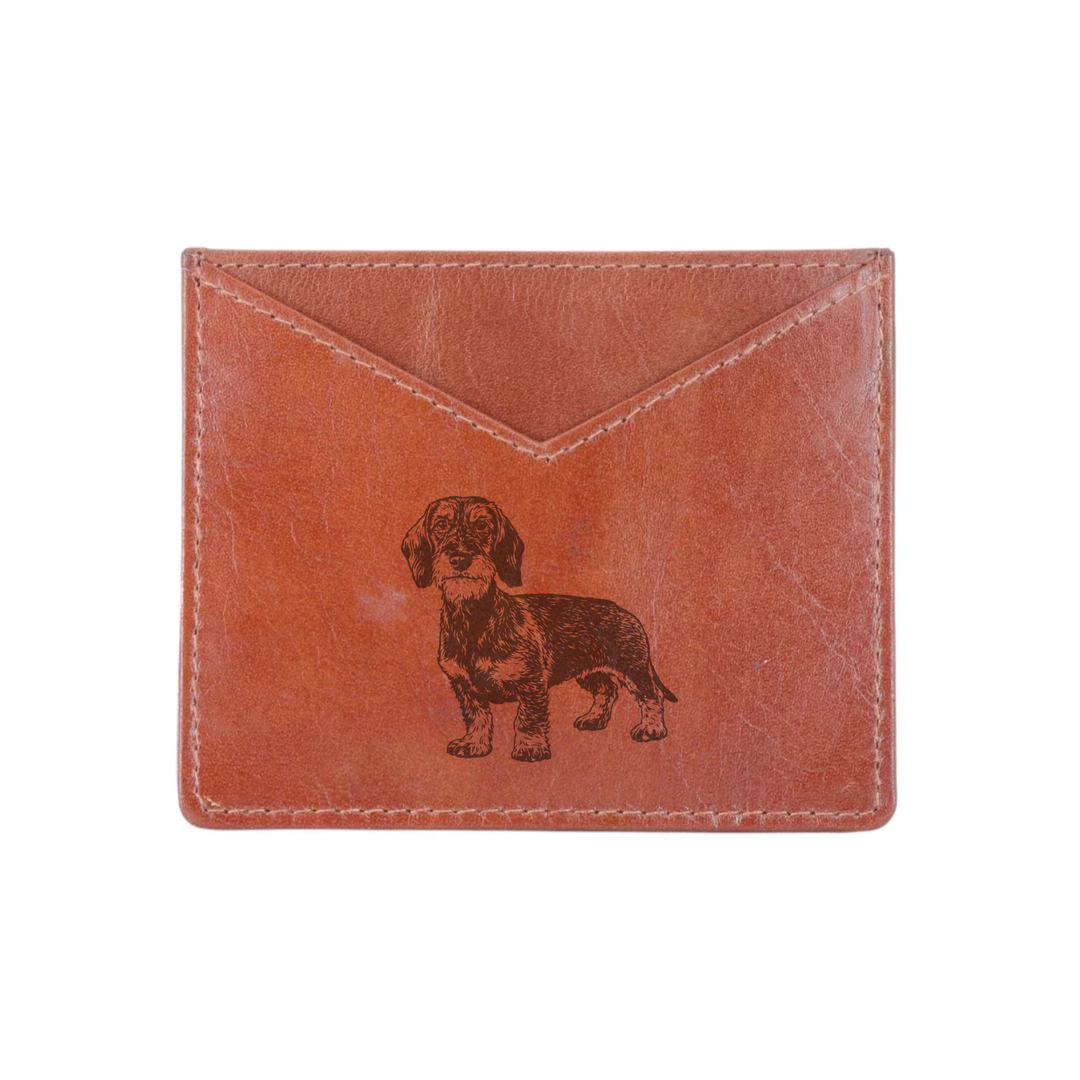 Wirehair Dachshund Standing Engraved Genuine Leather Cardholder