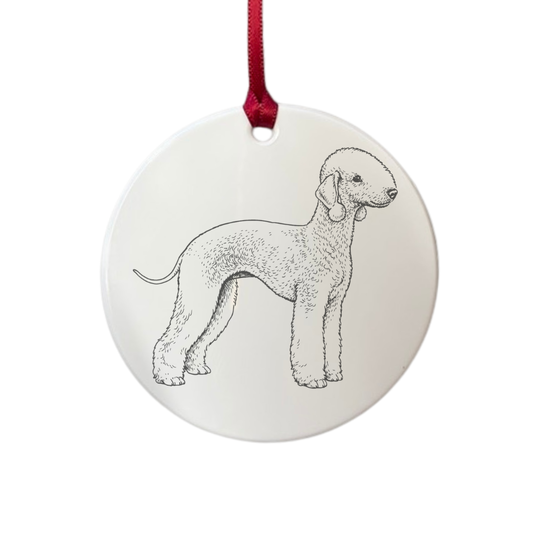 Personalised Bedlington Terrier Standing Engraved White Acrylic Decoration