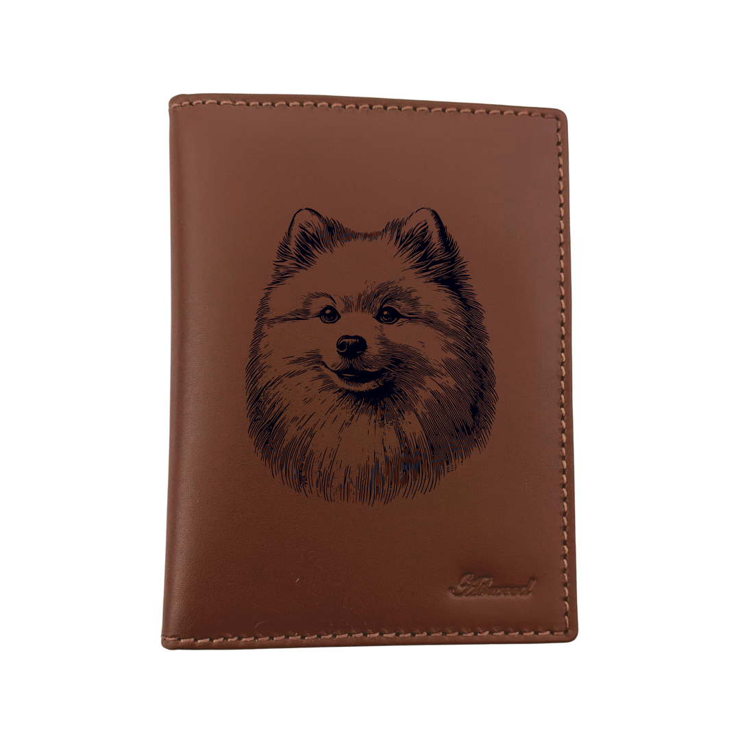 Japanese Spitz Face Engraved Leather Passport Cover