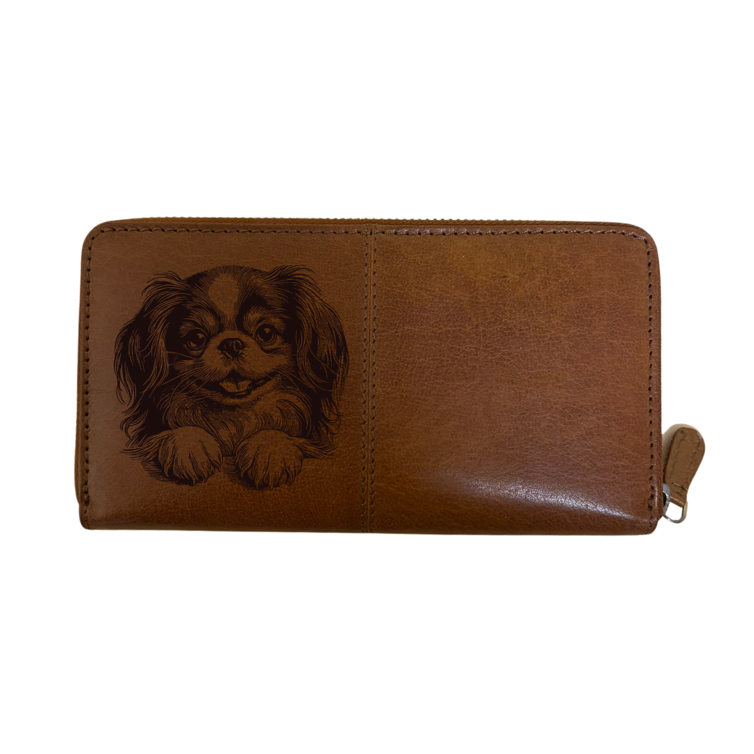 Japanese Chin Paws Engraved Large Leather Purse
