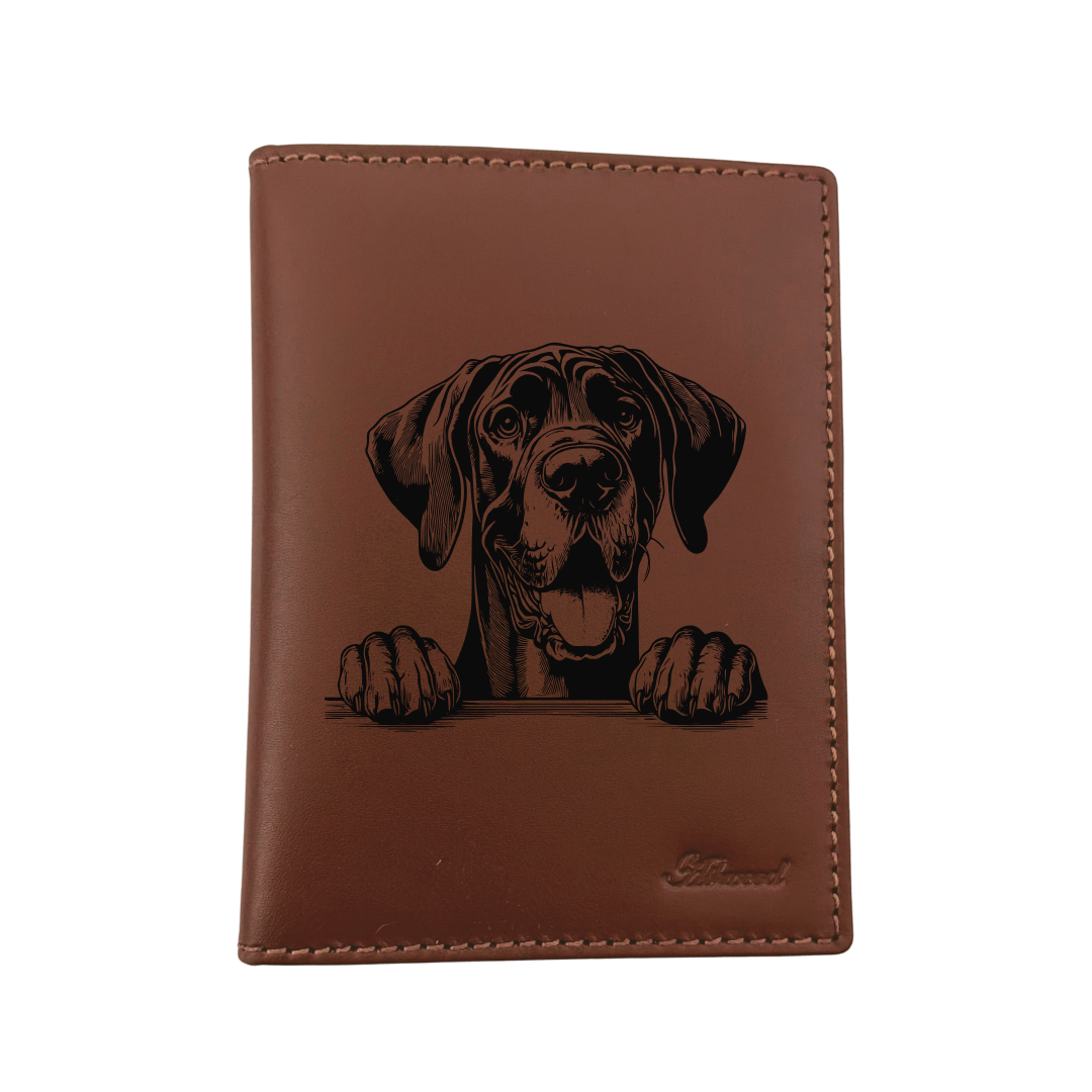 Great Dane Paws Engraved Leather Passport Cover