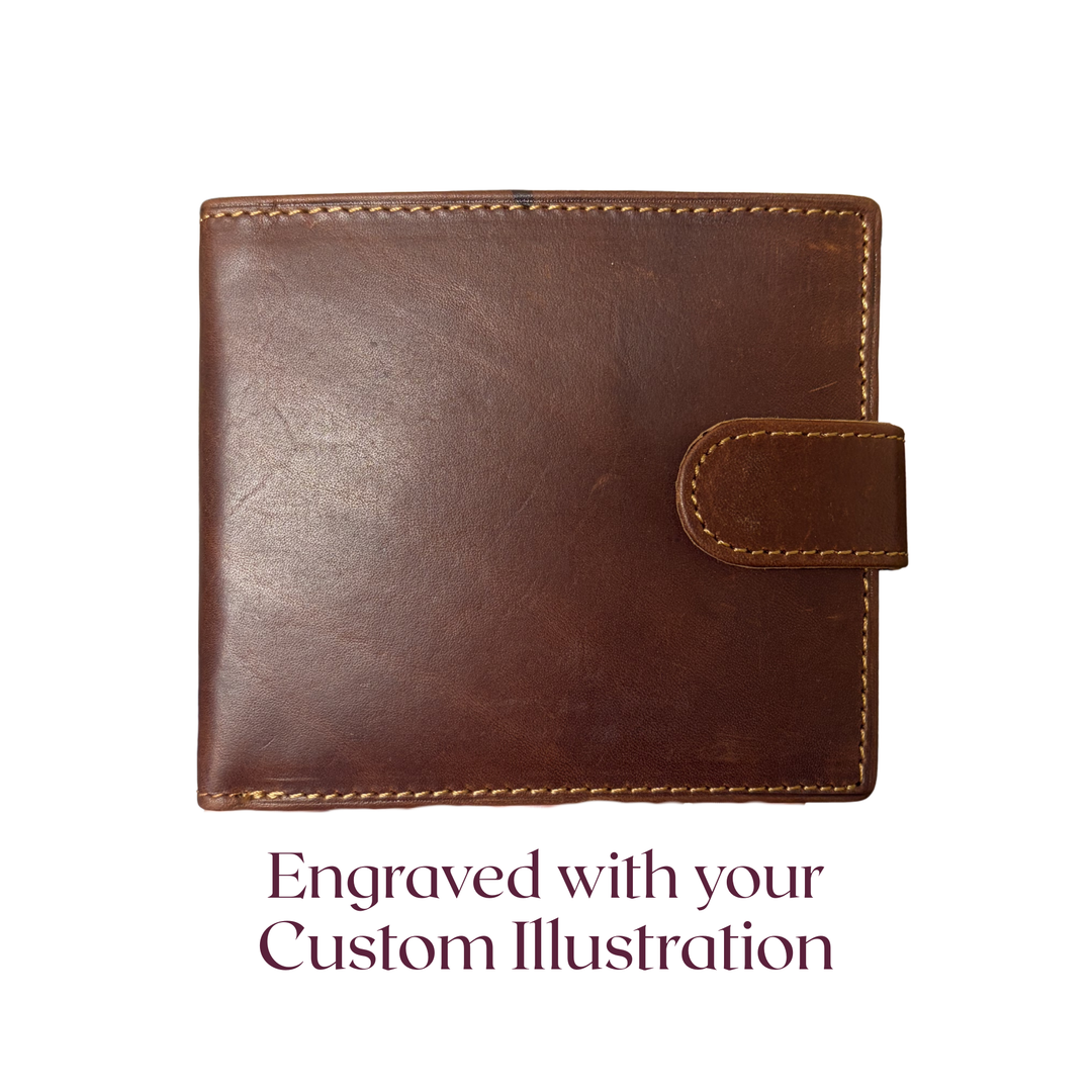 Custom Pet Portrait Engraved Dark Tan Genuine Leather Wallet