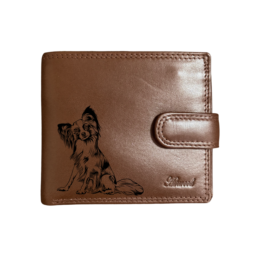 Personalised Papillon Engraved Dark Tan Genuine Leather Wallet