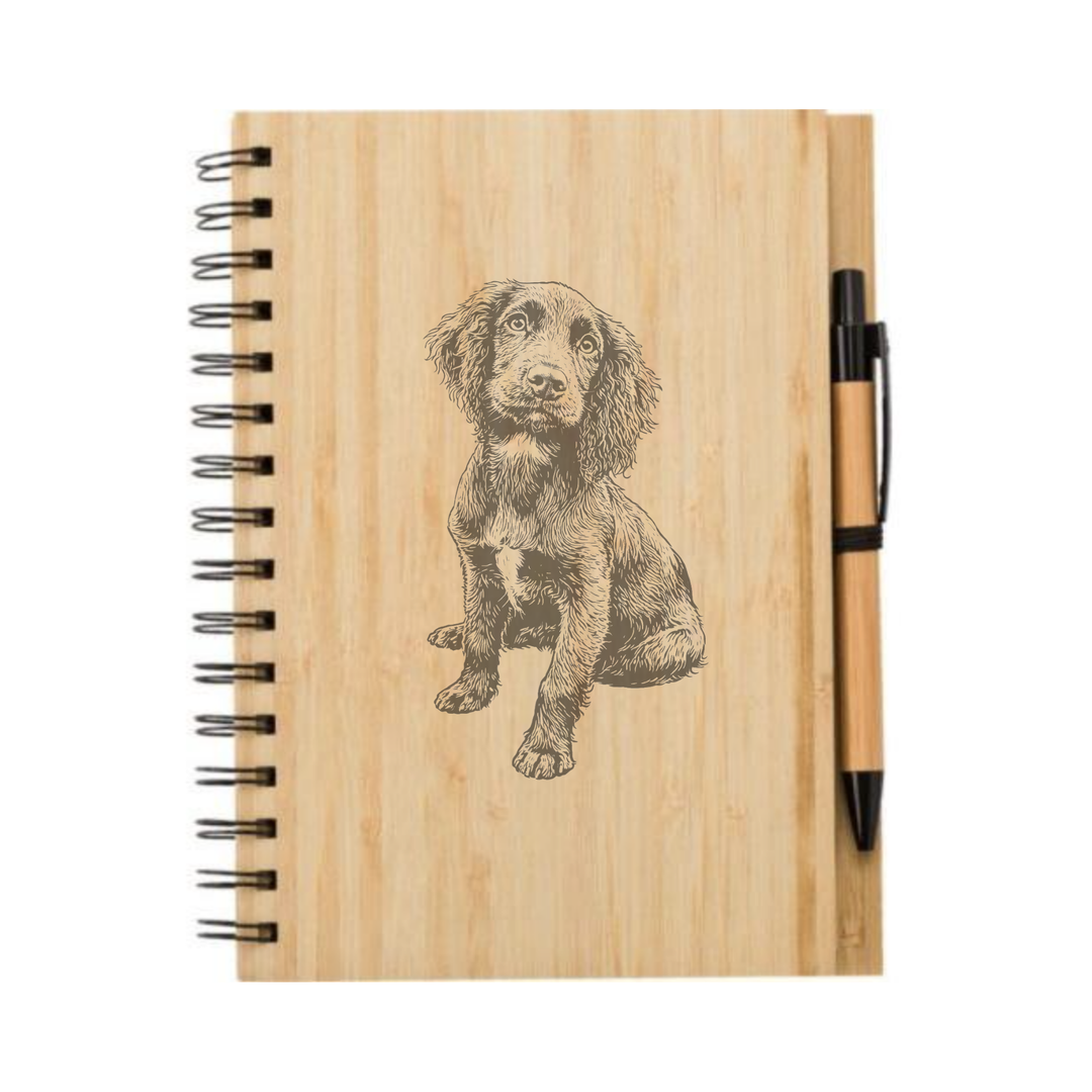 Working Cocker Spaniel Sitting Illustration Engraved Notebook