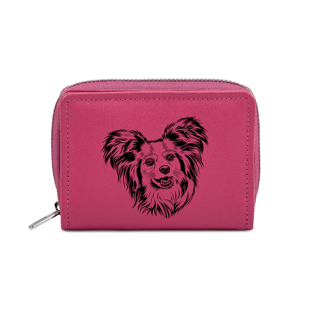 Papillon Face Engraved Small Leather Purse (Green/Pink/Blue/Red)