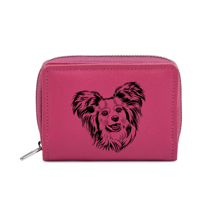 Papillon Face Engraved Small Leather Purse (Green/Pink/Blue/Red)