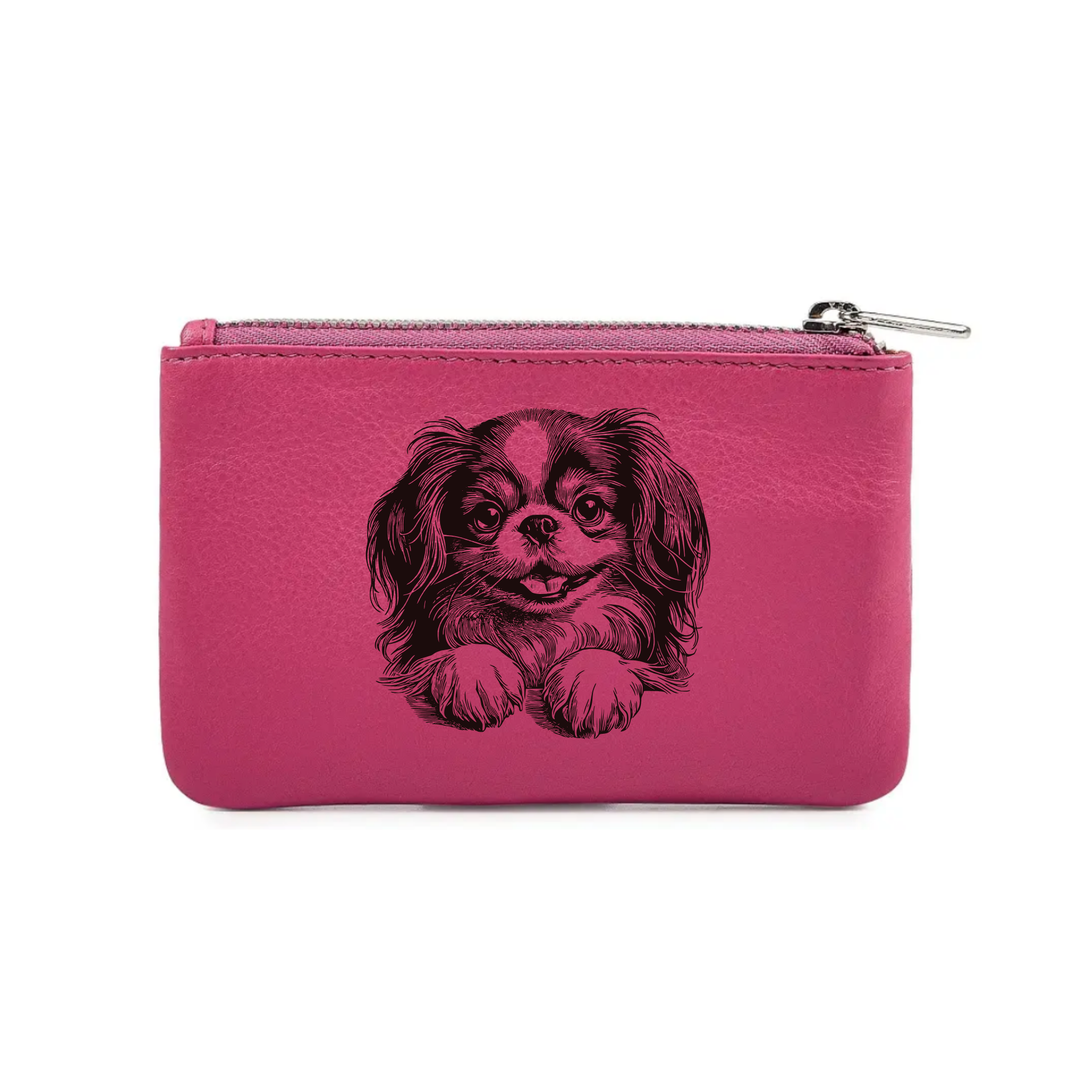 Japanese Chin Paws Engraved Genuine Leather Coin Purse (Multiple Colour Options)