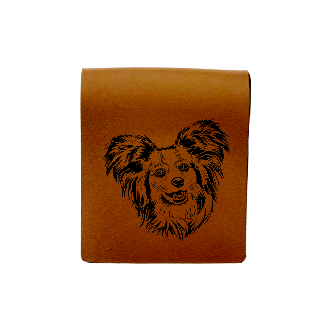 Papillon Face Engraved Genuine Leather Magnetic Bookmark