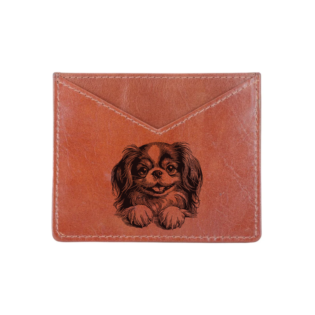 Japanese Chin Paws Engraved Genuine Leather Cardholder