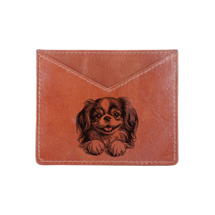 Japanese Chin Paws Engraved Genuine Leather Cardholder