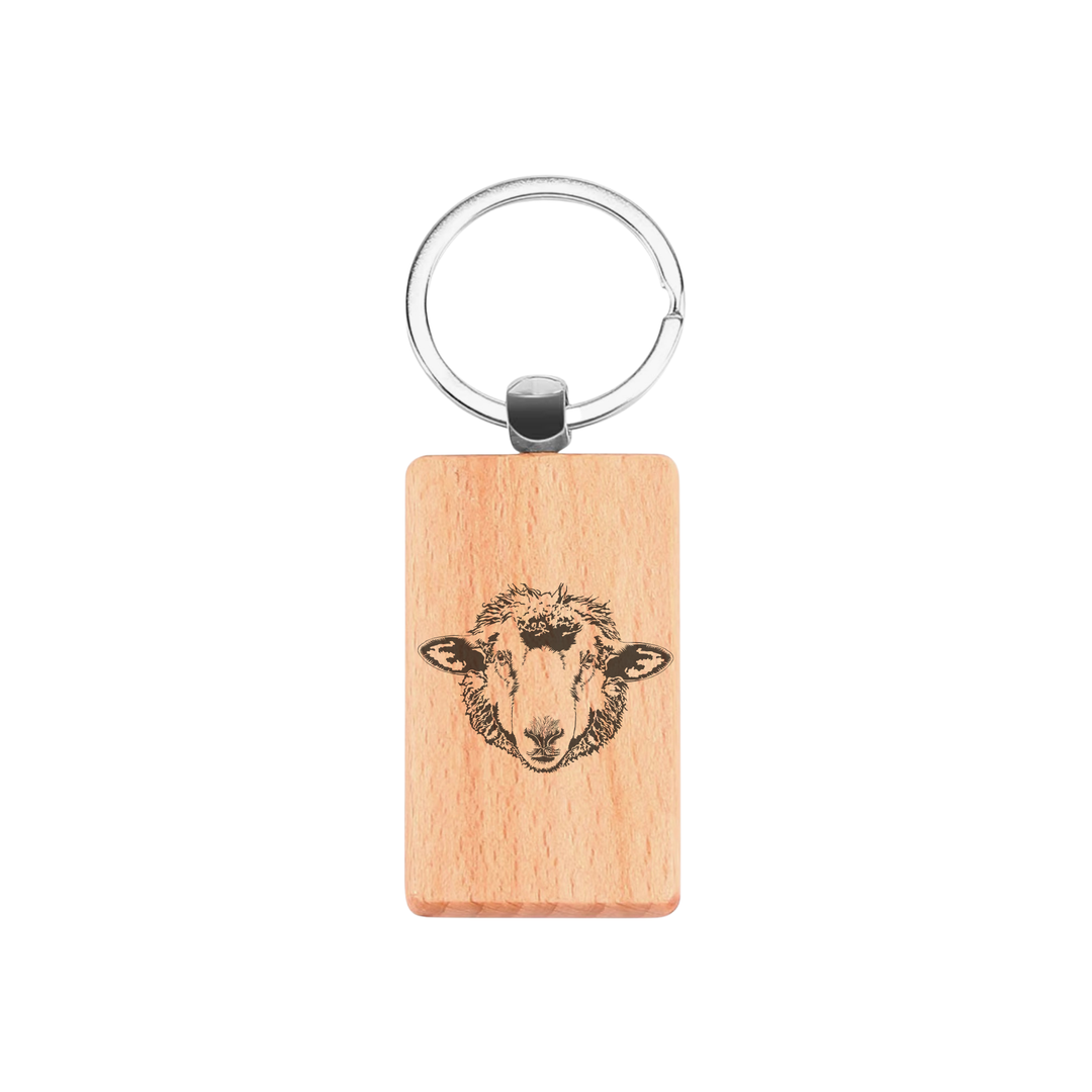 Sheep Engraved Rectangle Wooden Keyring