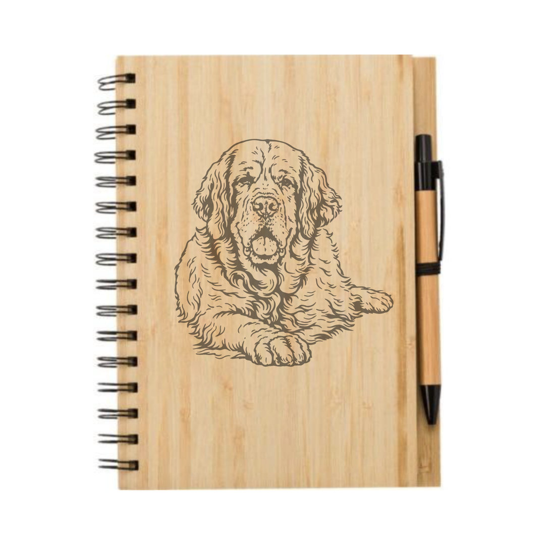 Clumber Spaniel Sitting Illustration Engraved Notebook