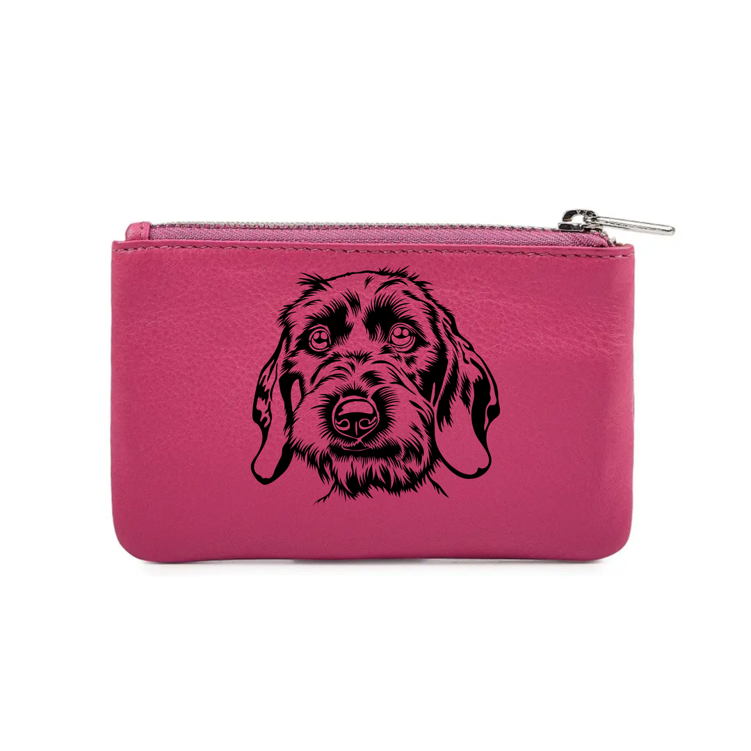 Wirehair Dachshund Face Engraved Genuine Leather Coin Purse (Multiple Colour Options)