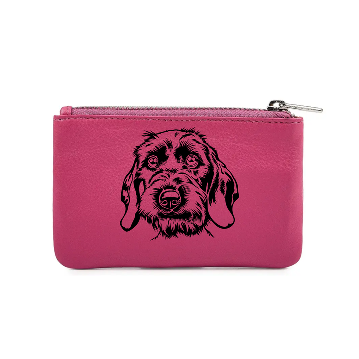 Wirehair Dachshund Face Engraved Genuine Leather Coin Purse (Multiple Colour Options)