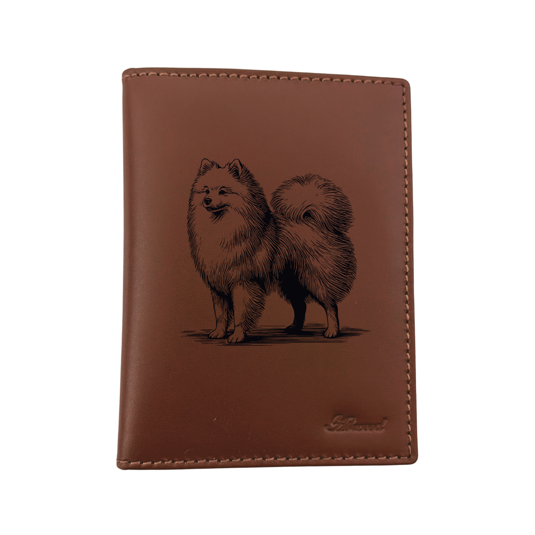 Japanese Spitz Standing Engraved Leather Passport Cover