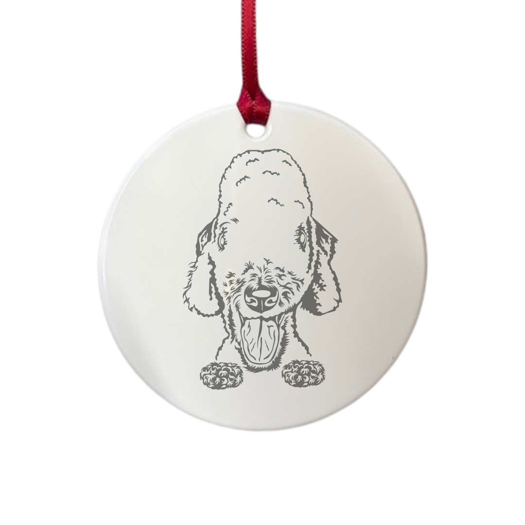 Personalised Bedlington Terrier Face Engraved White Acrylic Decoration