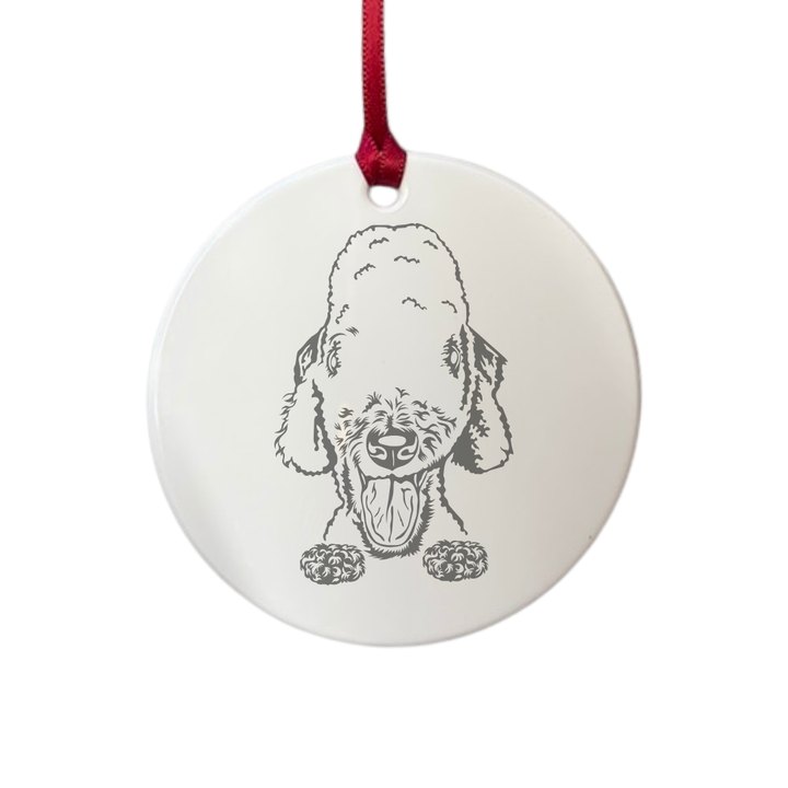 Personalised Bedlington Terrier Face Engraved White Acrylic Decoration
