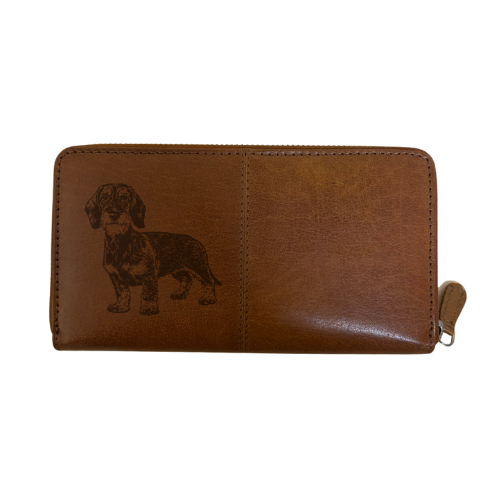 Wirehair Dachshund Standing Engraved Large Leather Purse