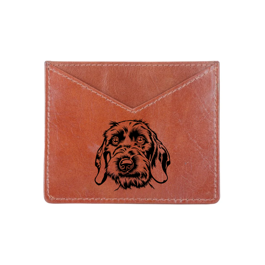 Wirehair Dachshund Face Engraved Genuine Leather Cardholder