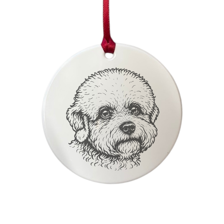 Personalised Dandie Dinmont Terrier Face Engraved White Acrylic Decoration