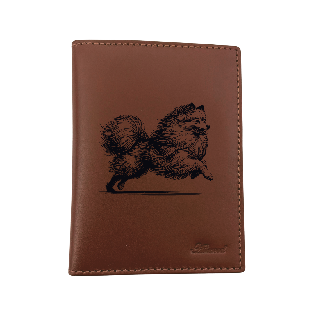 Japanese Spitz Running Engraved Leather Passport Cover