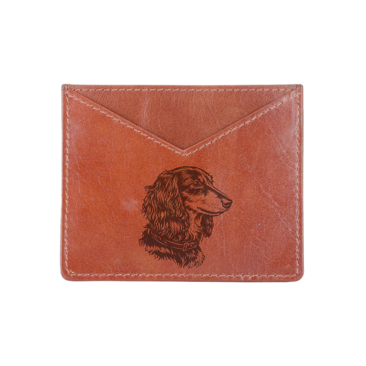 Longhair Dachshund Face Engraved Genuine Leather Cardholder