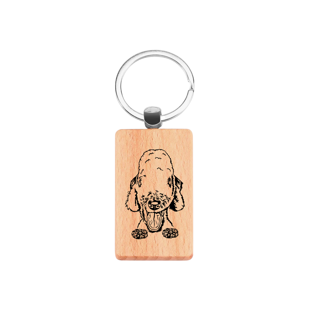 Bedlington Terrier Face Engraved Rectangle Wooden Keyring