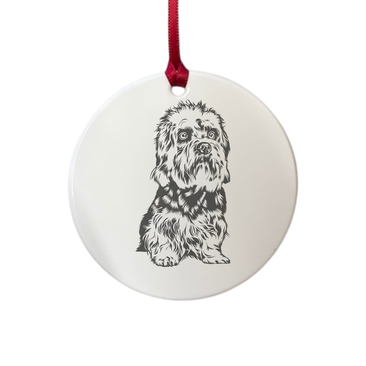 Personalised Dandie Dinmont Terrier Sitting Engraved White Acrylic Decoration