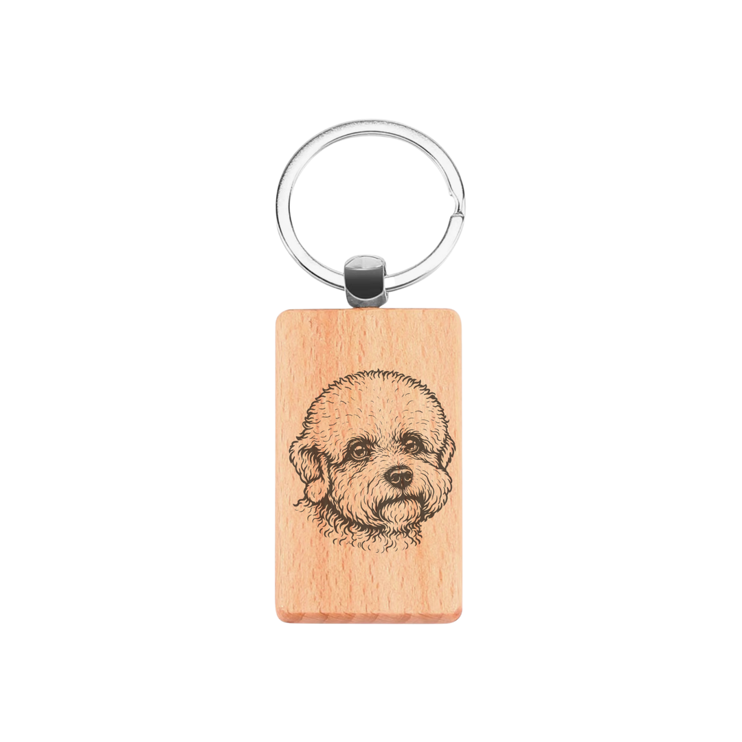Dandie Dinmont Terrier Face Engraved Rectangle Wooden Keyring