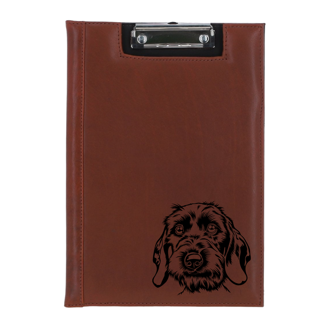 Wirehair Dachshund Face Engraved Leather Clipboard