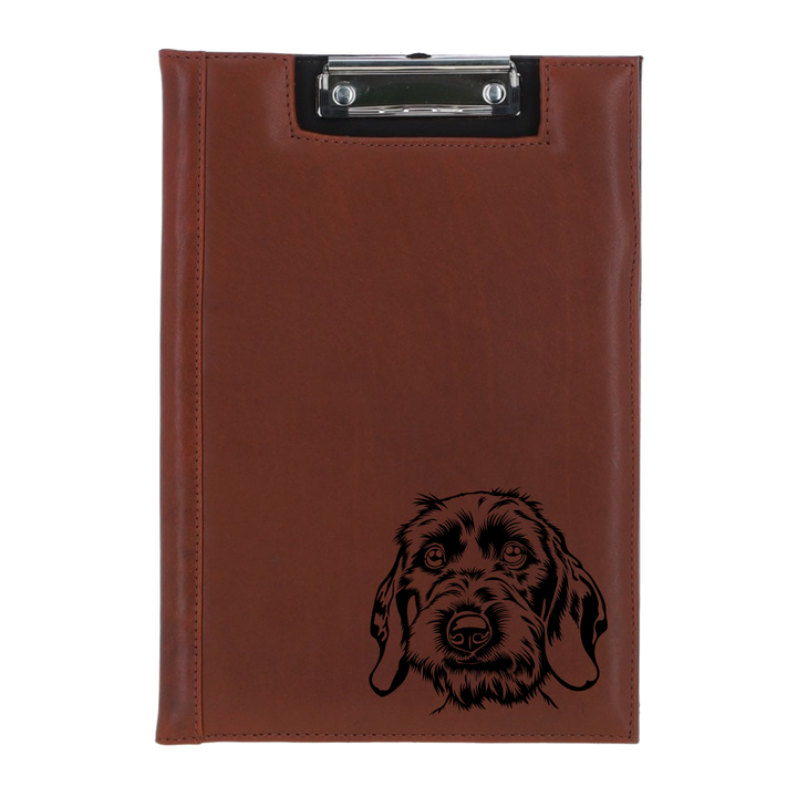 Wirehair Dachshund Face Engraved Leather Clipboard