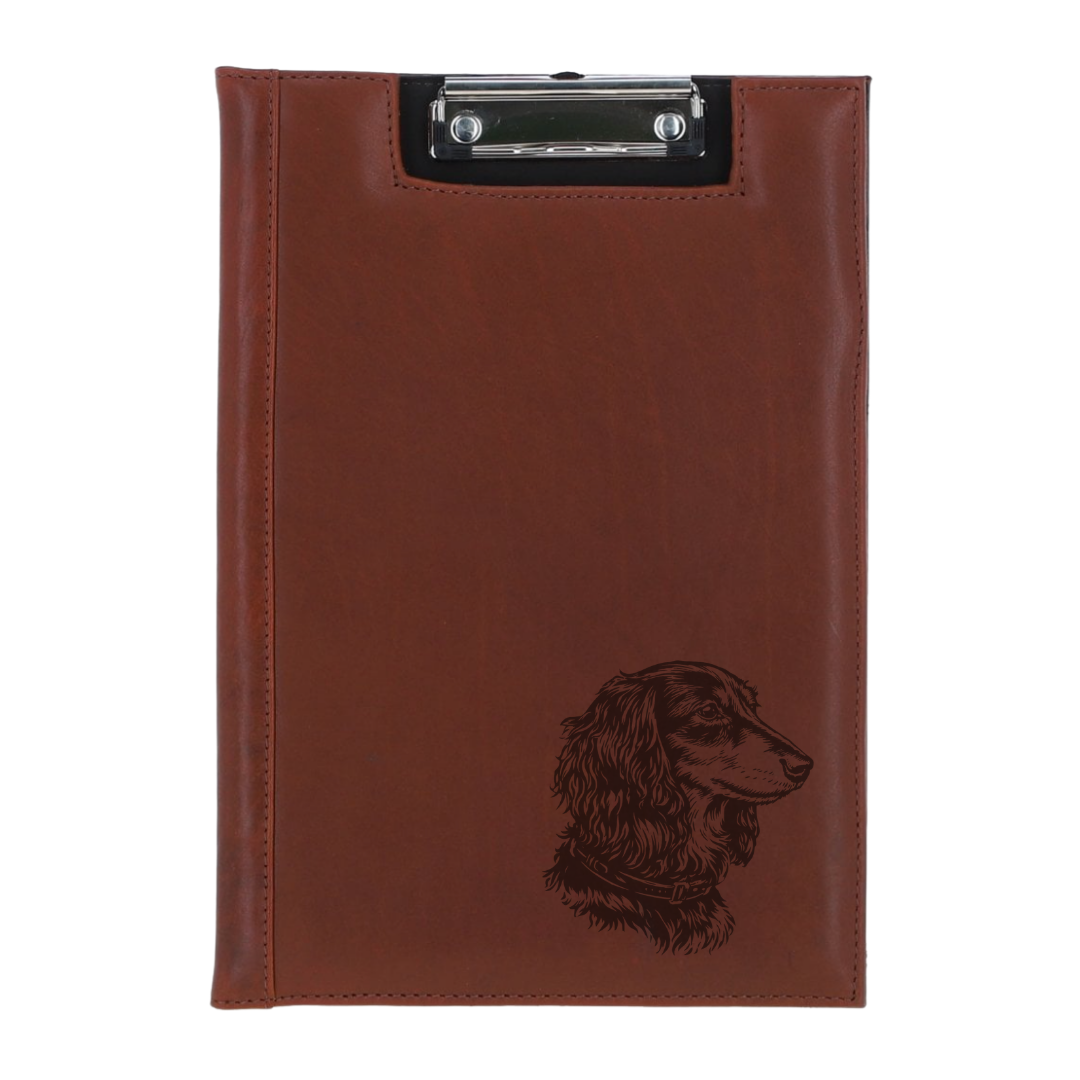 Longhair Dachshund Face Engraved Leather Clipboard