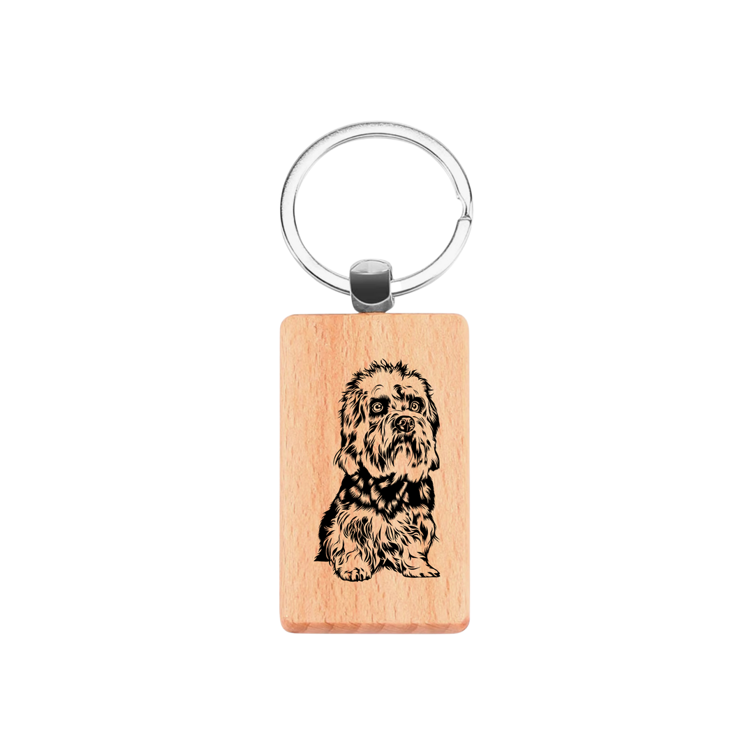 Dandie Dinmont Terrier Sitting Engraved Rectangle Wooden Keyring