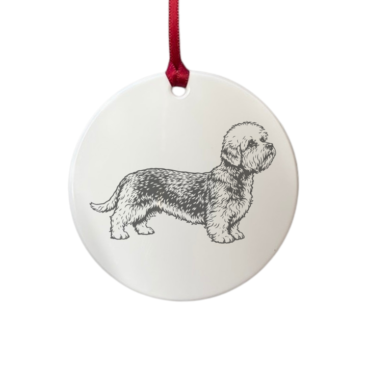 Personalised Dandie Dinmont Terrier Standing Engraved White Acrylic Decoration
