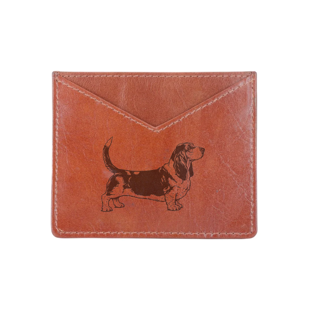 Basset Hound Standing Engraved Genuine Leather Cardholder